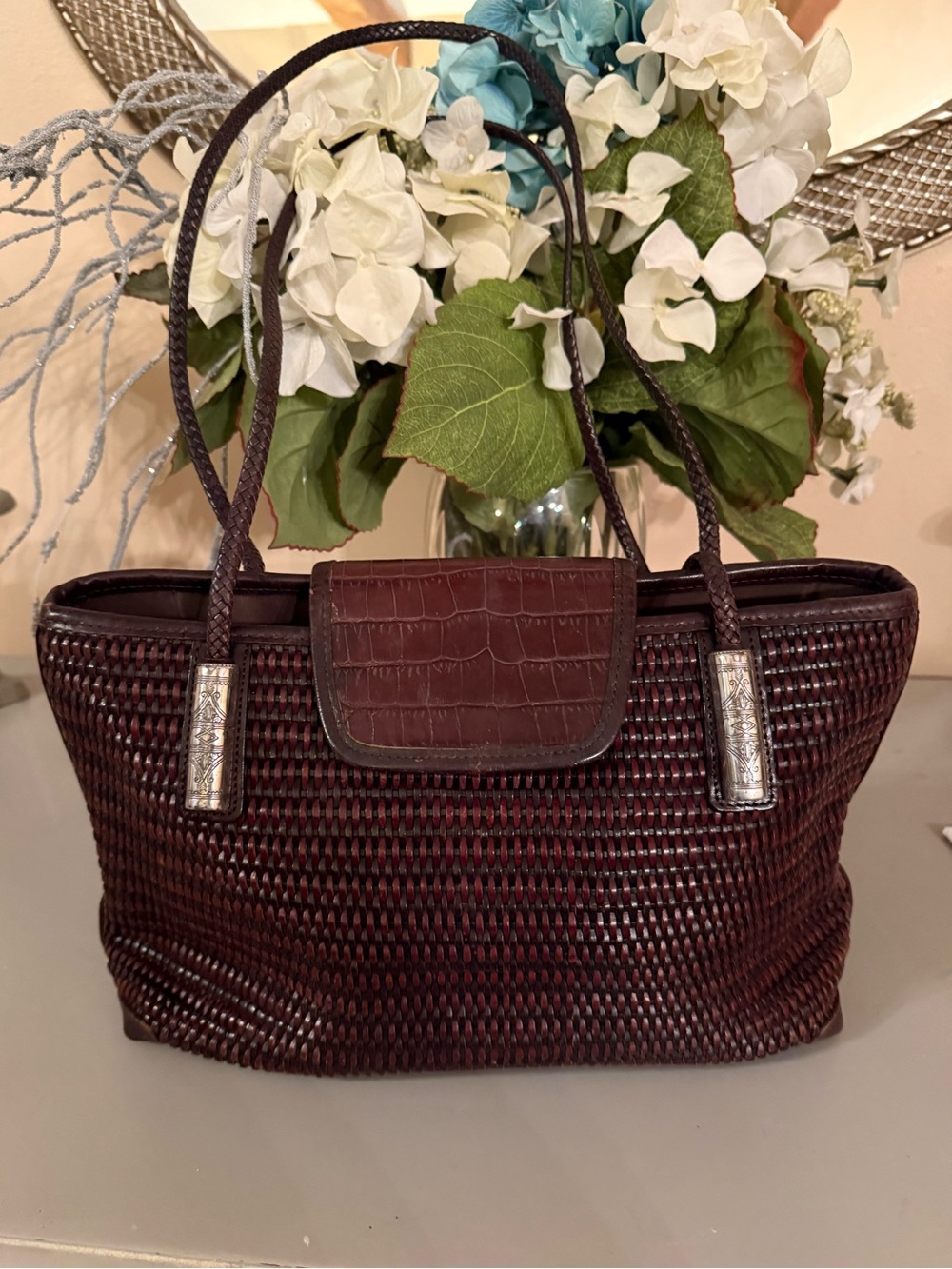 Brighton Vintage basket-weave leather small tote/shoulder bag EUC